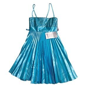 Vintage Jessica McClintock For Gunne Sax Pleated Sequins Cocktail Turquoise  S 7